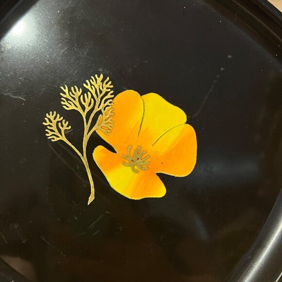 COUROC, MONTEREY, CA, SQUARE PLATE WITH INLAID FLOWER gold detail - Picture 2 of 7